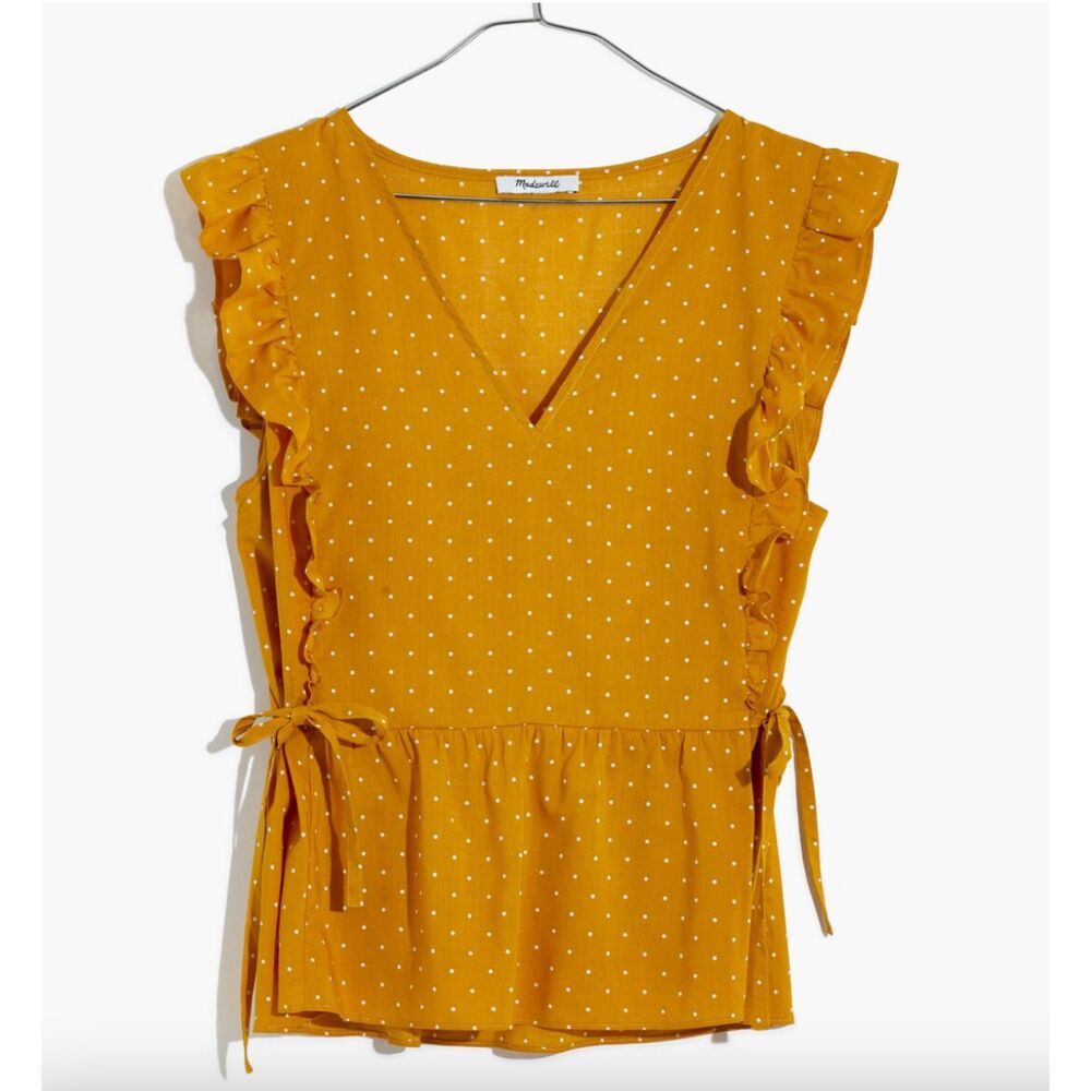 Madewell Side-Tie Ruffle Peplum Top in Polka Dot – XXS